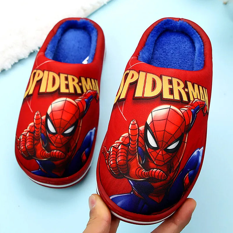 Marvel Spiderman Anime Cotton Slippers Winter Autumn Warm Plushed Fur Home Shoes for Baby Boys Children Indoor House Shoes
